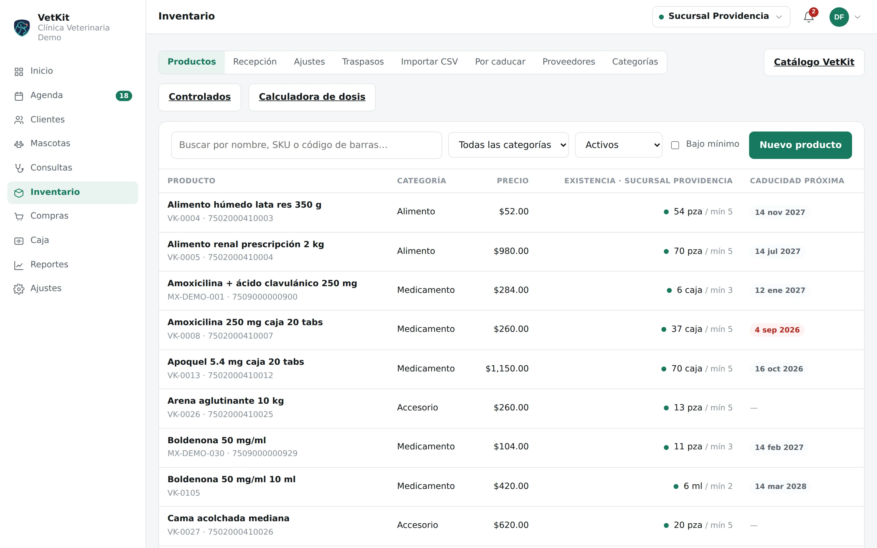 Control de inventario veterinario por sucursal en VetKit